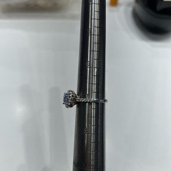 Aquamarine Cushion Cut Haloed Cubic Zirconia Ring Sterling Silver Setting - Picture 8 of 8